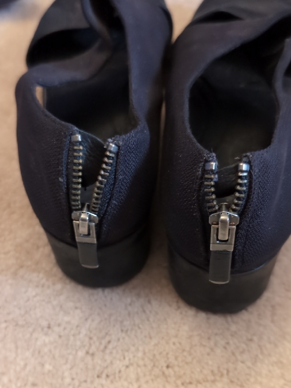 Eileen Fisher Black Leather and Fabric Pointed Toe Flats with Ankle Wrap - Picture 3 of 5